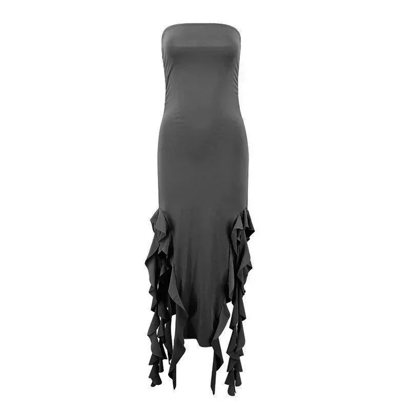 BWQ Long Dresses For Women Slit Sexy Bodycon Sleeveless Jellyfish Dress Hot Girls Fashion Off The Shoulders Maxi Dress Woman